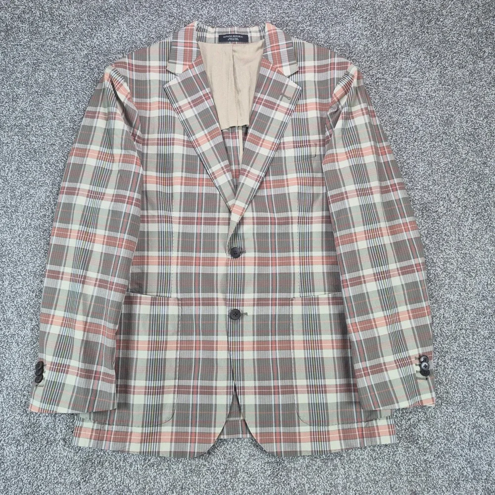 Banana Republic Blazer Mens 38S Emmetex Madras Shabby Chic Plaid Unstructured
